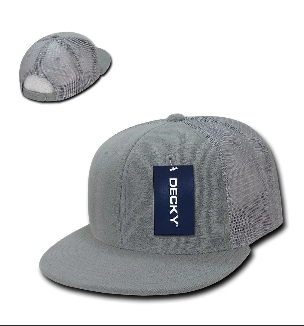 1 Dozen Flat Bill Terry 6 Panel Trucker Hats Caps High Crown Snapback Wholesale Lots