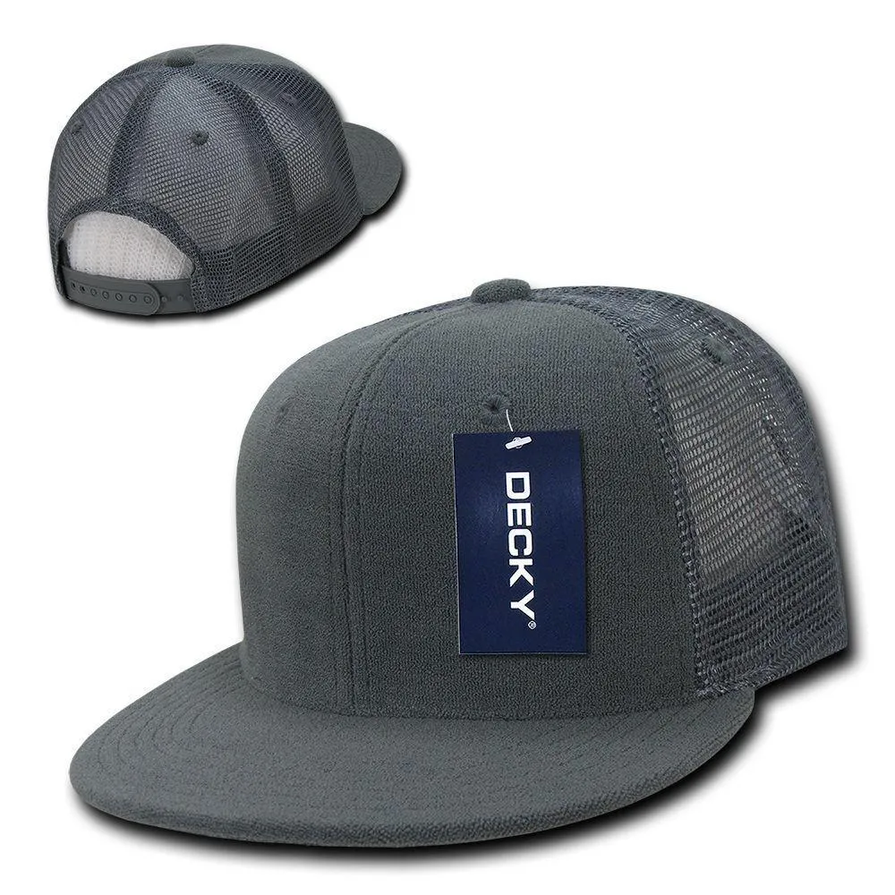 1 Dozen Flat Bill Terry 6 Panel Trucker Hats Caps High Crown Snapback Wholesale Lots