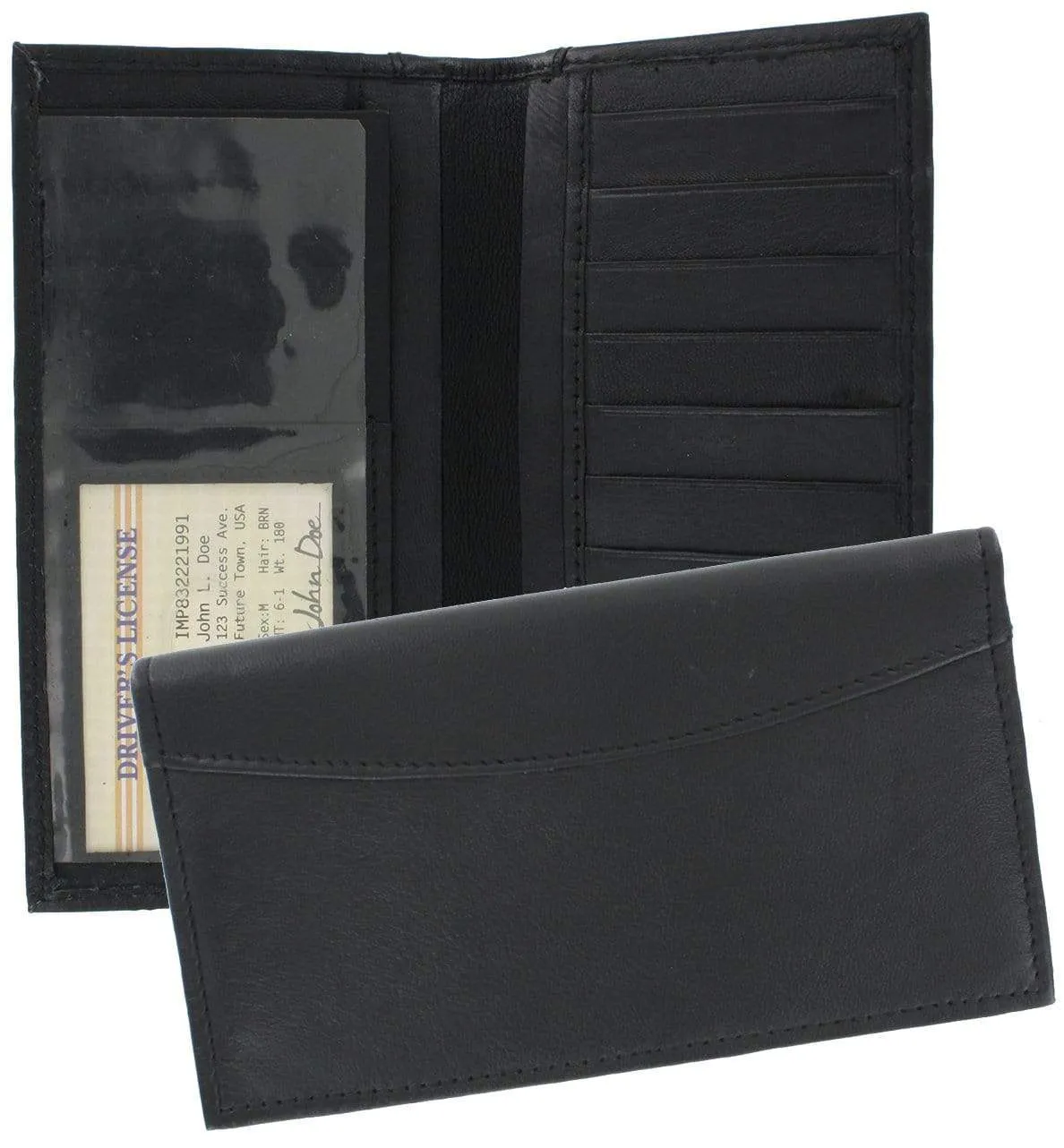 6 3/8" Black, Checkbook Holder, Leather, #M-1688