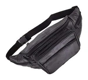 9" Black, Large Fanny Pack, Leather, #M-1437