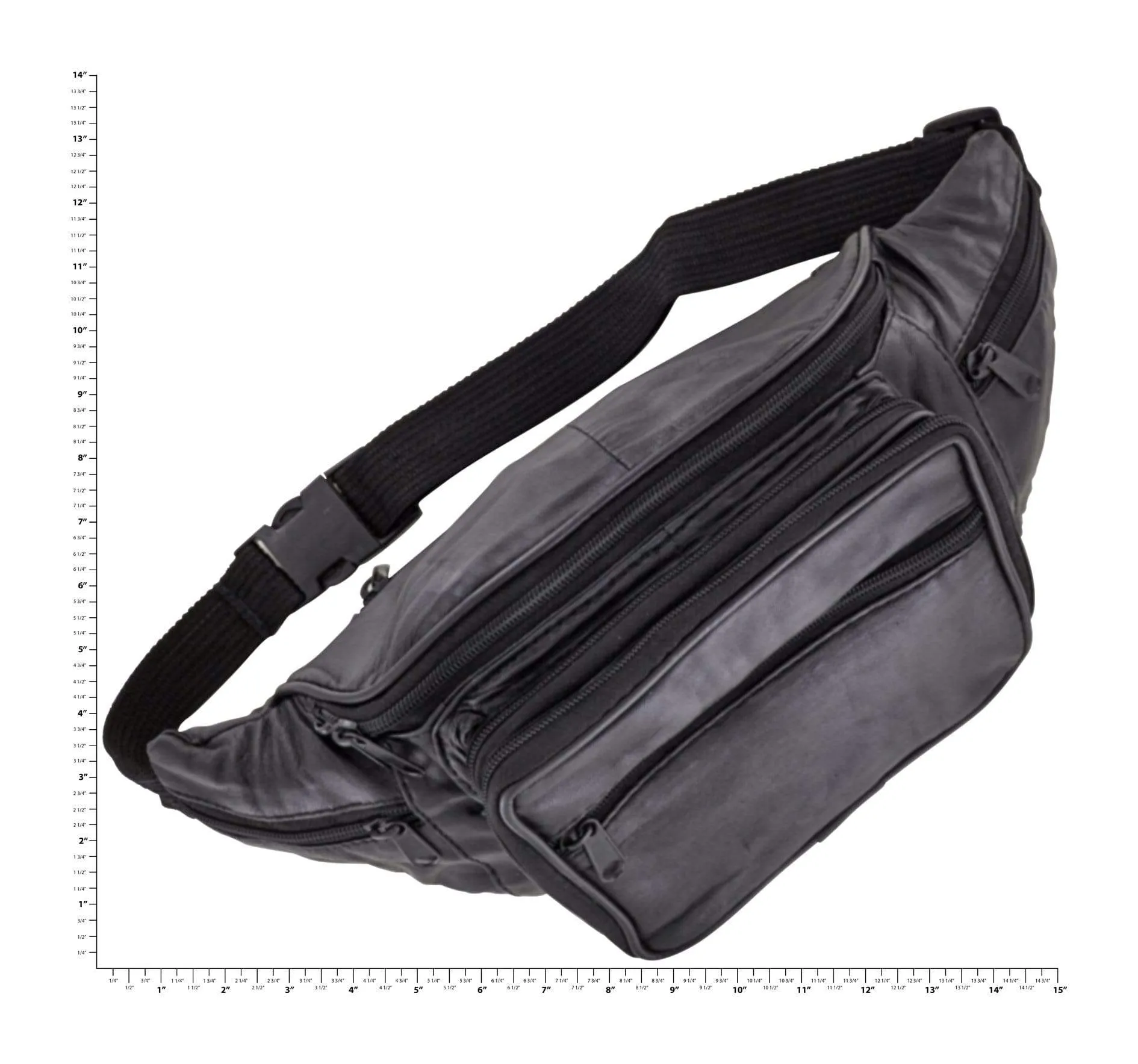 9" Black, Large Fanny Pack, Leather, #M-1437