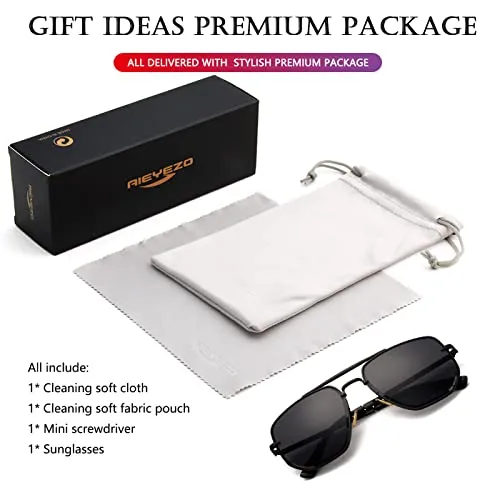 AIEYEZO Square Aviator Sunglasses for Men Women Fashion Vintage Diamond Cutting Lens Classic Military Pilot Gradient Shades (Black/Grey)