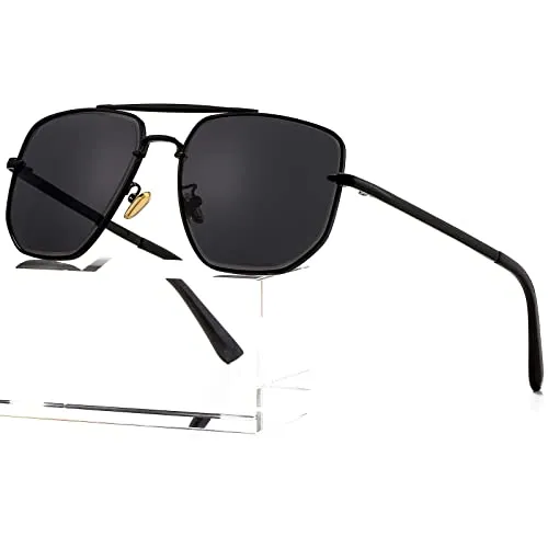 AIEYEZO Square Aviator Sunglasses for Men Women Fashion Vintage Diamond Cutting Lens Classic Military Pilot Gradient Shades (Black/Grey)
