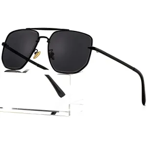 AIEYEZO Square Aviator Sunglasses for Men Women Fashion Vintage Diamond Cutting Lens Classic Military Pilot Gradient Shades (Black/Grey)