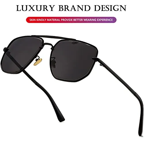AIEYEZO Square Aviator Sunglasses for Men Women Fashion Vintage Diamond Cutting Lens Classic Military Pilot Gradient Shades (Black/Grey)