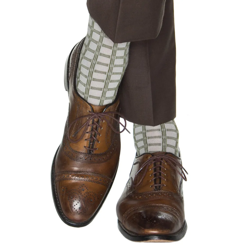 Ash with Pine Green Double Pane Fine Merino Wool Sock Linked Toe Mid-Calf