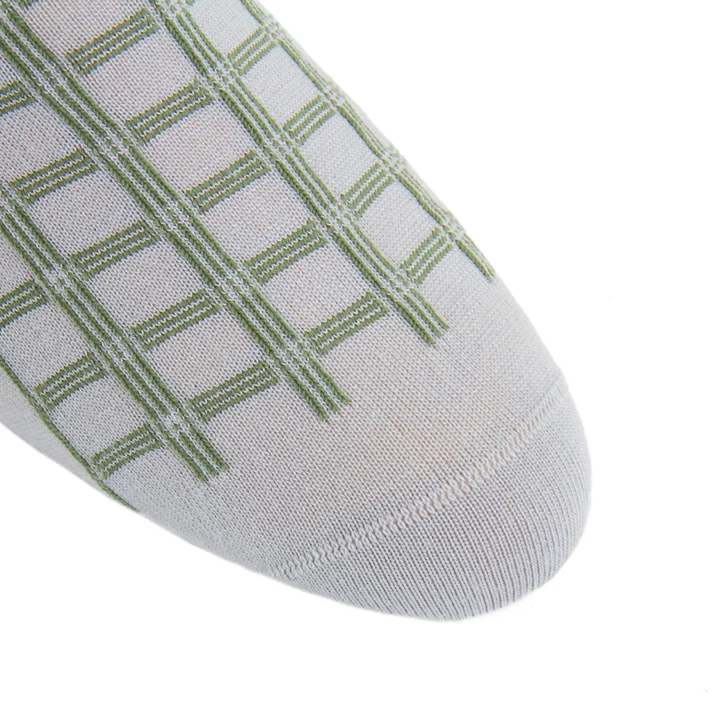 Ash with Pine Green Double Pane Fine Merino Wool Sock Linked Toe Mid-Calf