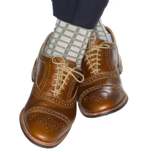 Ash with Pine Green Double Pane Fine Merino Wool Sock Linked Toe Mid-Calf