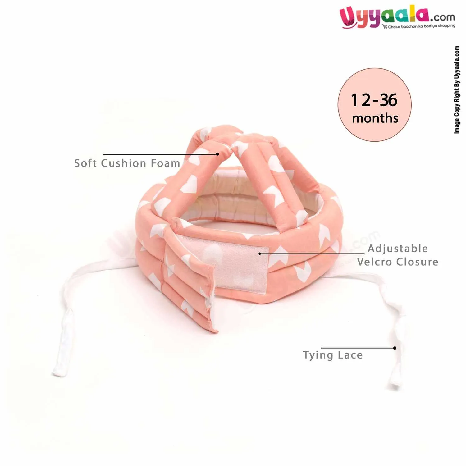 Baby Safety Helmet for Bump Free Protection with 100% Cotton , Arrows Print,12-36m Age - Peach