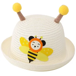 Babymoon Bee Baby Summer Spring Kids Cap with String | 2-8 Years | White