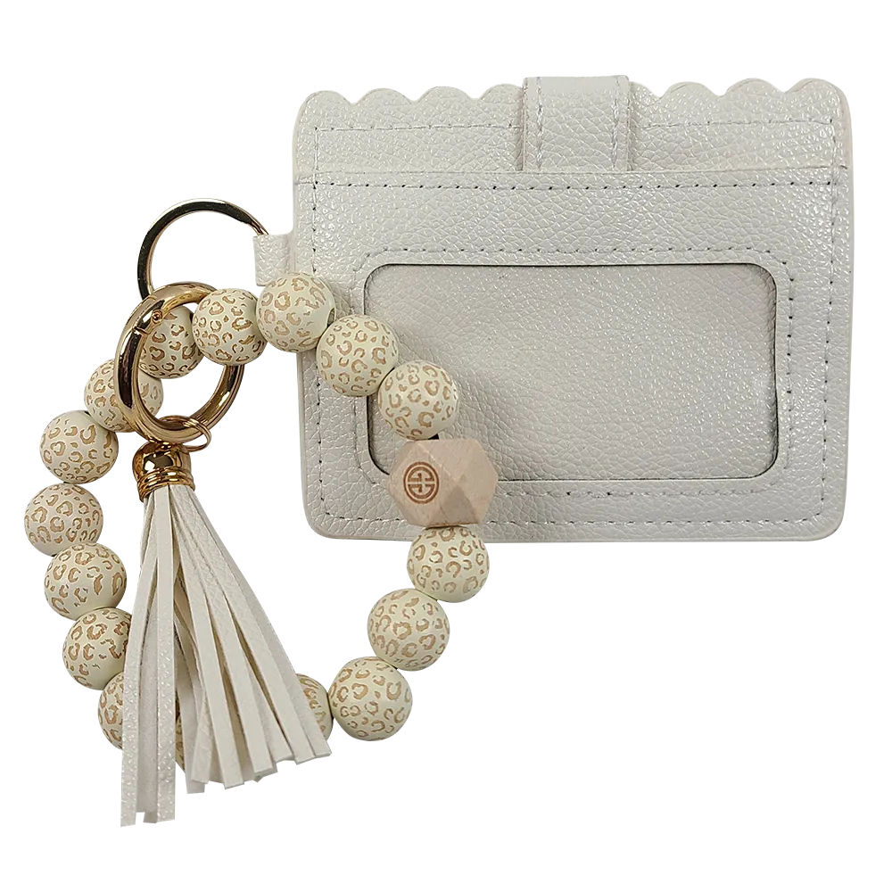 CL-7311 Beaded Leopard Wristlet ID Wallet Ivory