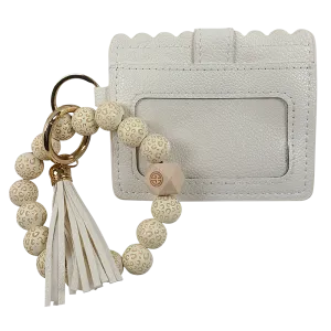 CL-7311 Beaded Leopard Wristlet ID Wallet Ivory