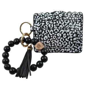 CL-7311 Beaded Wristlet ID Wallet Leopard Black