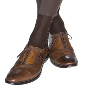 Coffee Brown with Sky Blue, Tan, Cream Dot Clocking with Sky Blue Tipping Cotton Sock Linked Toe Mid-Calf