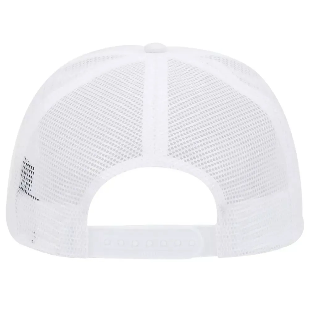 Cotton Blend Twill Five Panel Mid Profile Style Mesh Back Trucker Hat