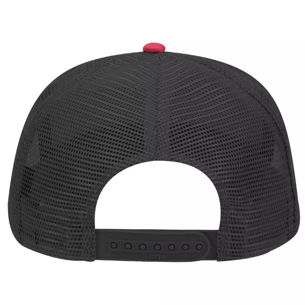 Cotton Blend Twill Five Panel Mid Profile Style Mesh Back Trucker Hat