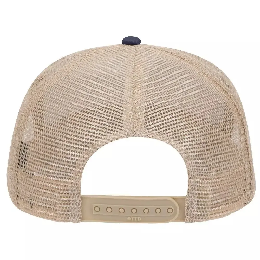Cotton Blend Twill Five Panel Mid Profile Style Mesh Back Trucker Hat