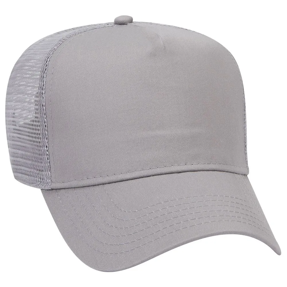 Cotton Blend Twill Five Panel Mid Profile Style Mesh Back Trucker Hat