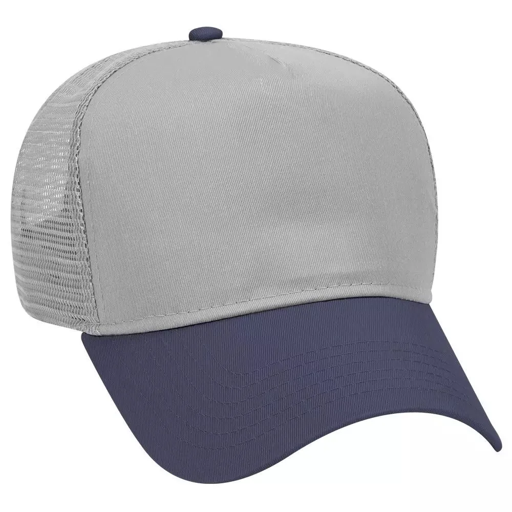 Cotton Blend Twill Five Panel Mid Profile Style Mesh Back Trucker Hat