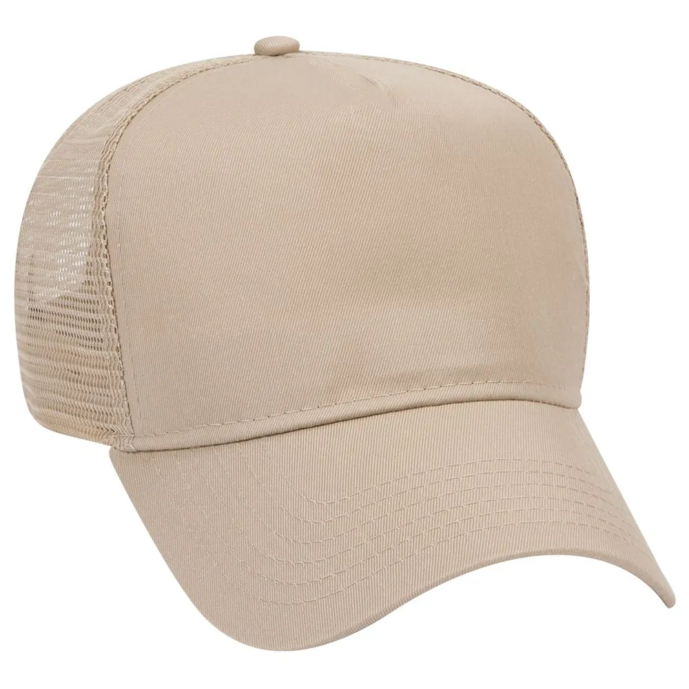 Cotton Blend Twill Five Panel Mid Profile Style Mesh Back Trucker Hat