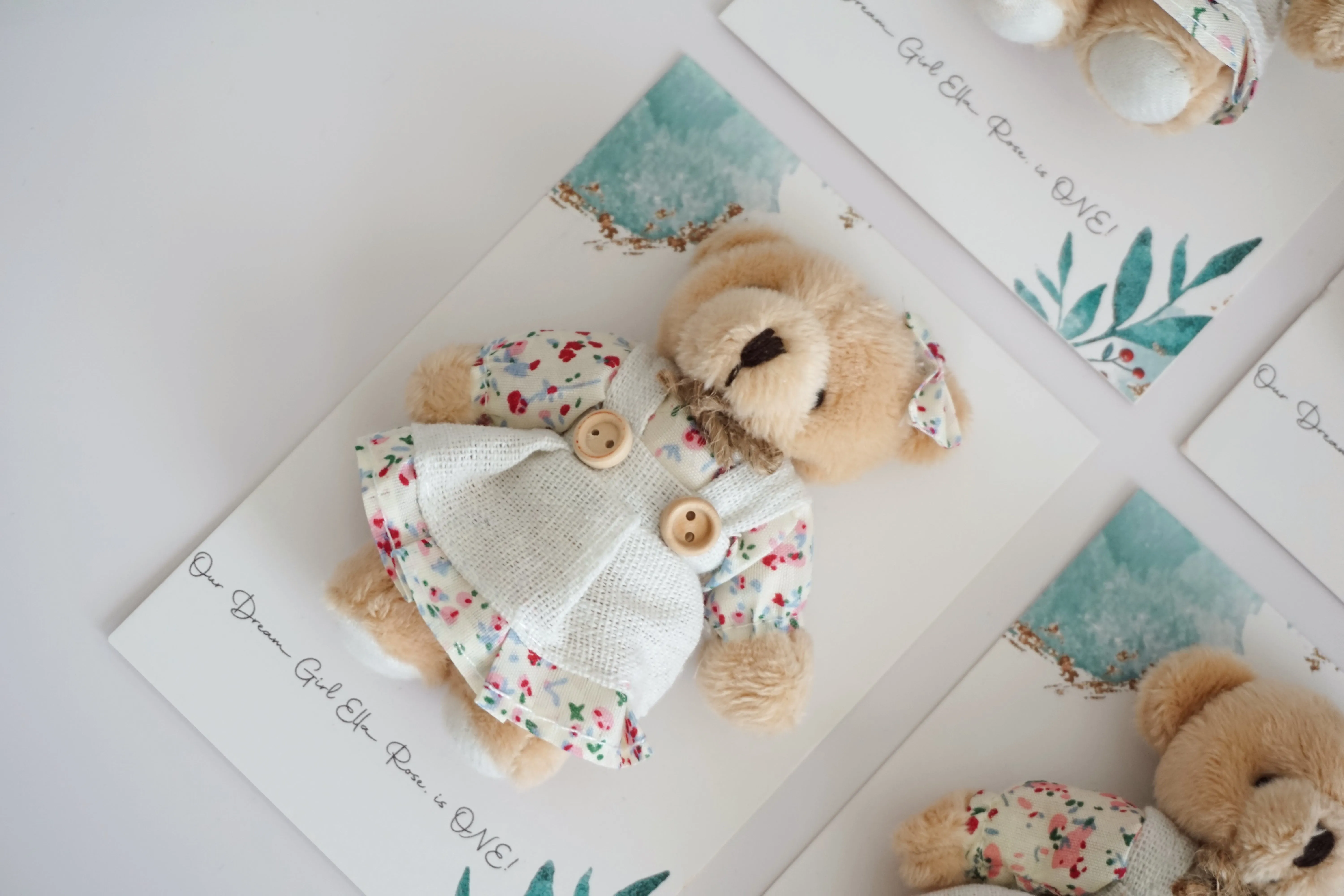 Custom Plush Girl Teddy Bear Keychain - Personalized Baby Shower Favors and Baptism Gift