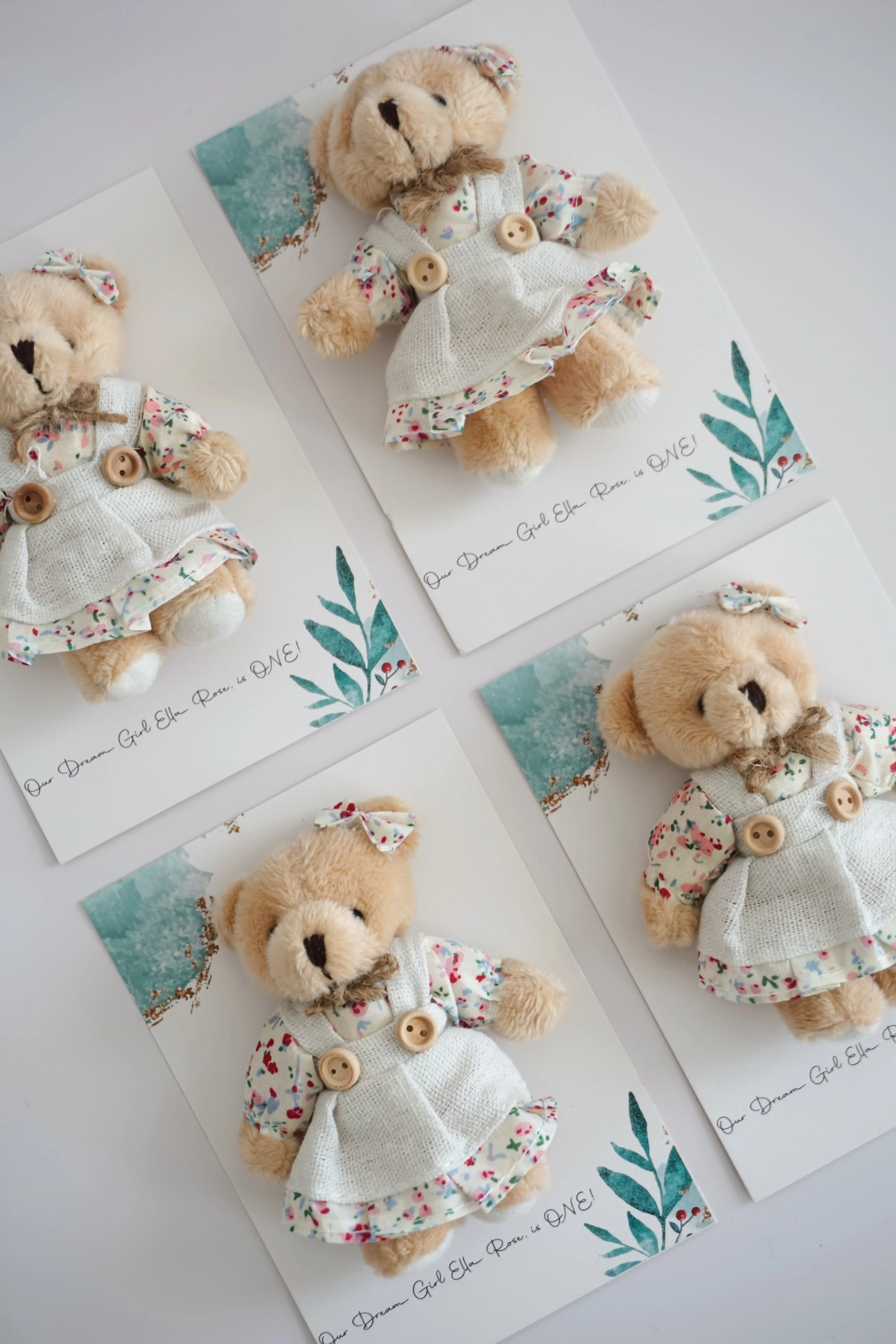 Custom Plush Girl Teddy Bear Keychain - Personalized Baby Shower Favors and Baptism Gift