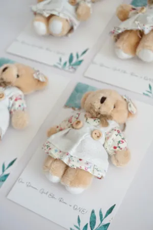 Custom Plush Girl Teddy Bear Keychain - Personalized Baby Shower Favors and Baptism Gift