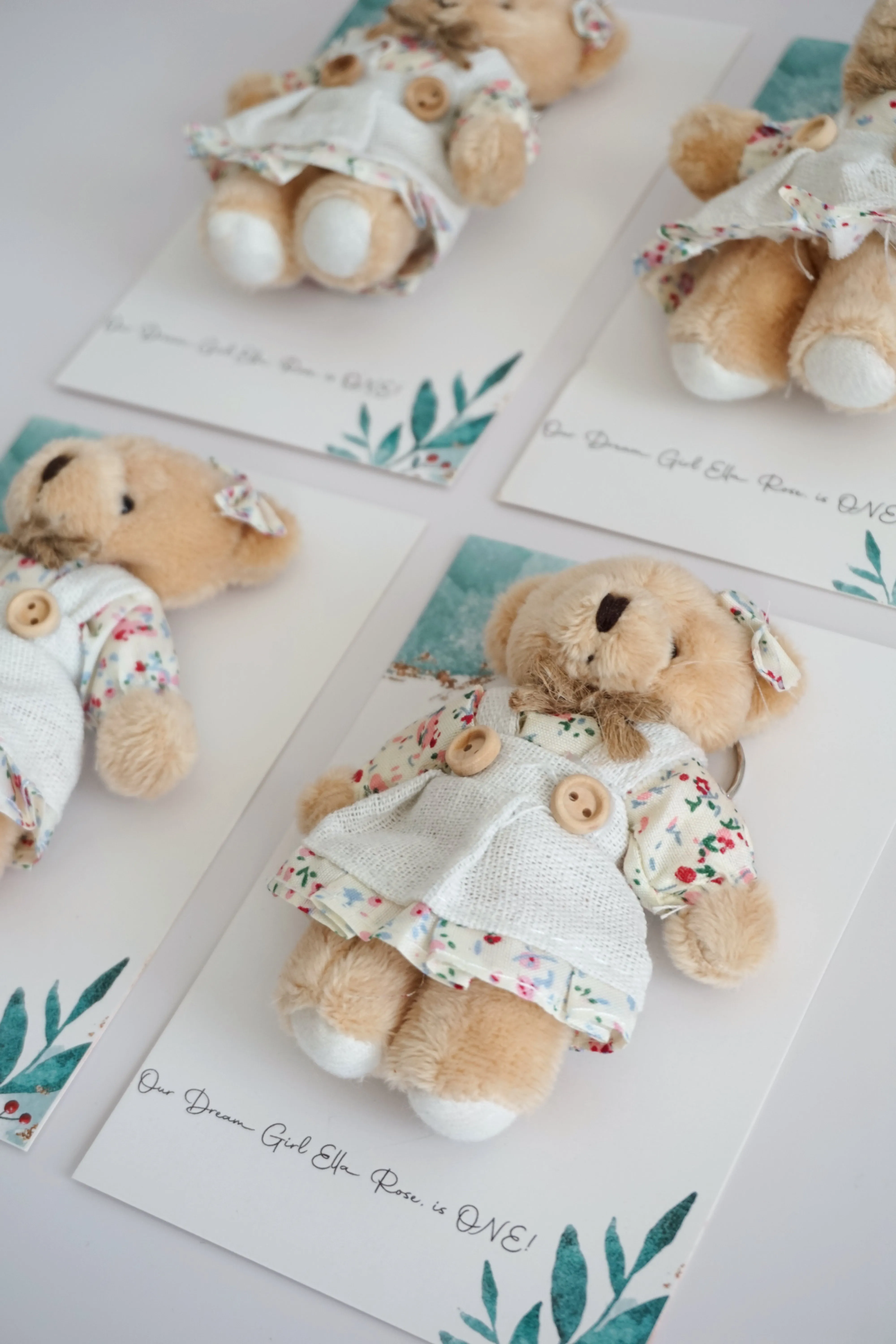 Custom Plush Girl Teddy Bear Keychain - Personalized Baby Shower Favors and Baptism Gift
