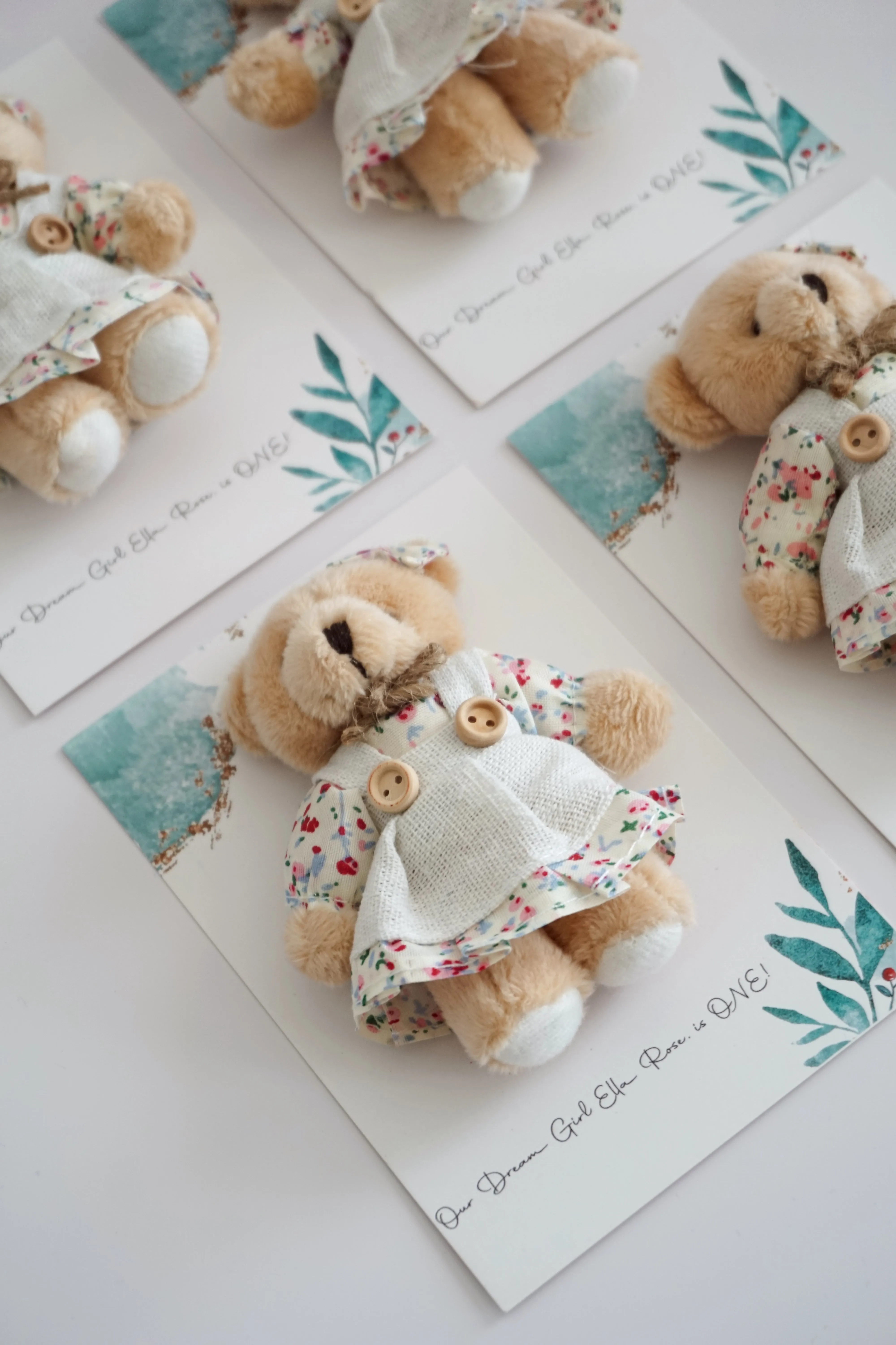 Custom Plush Girl Teddy Bear Keychain - Personalized Baby Shower Favors and Baptism Gift