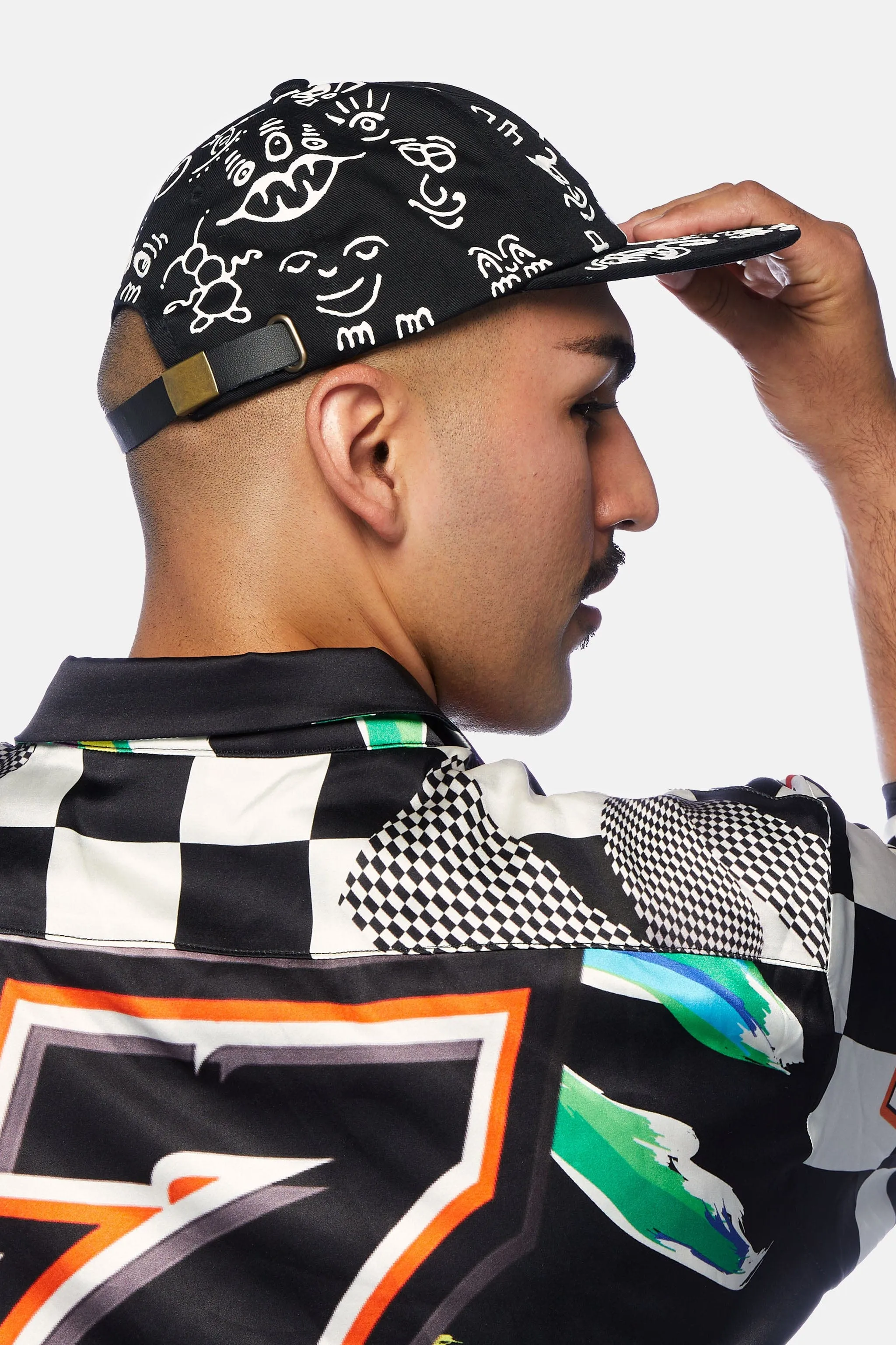 Doodle Cotton Baseball Cap in Black