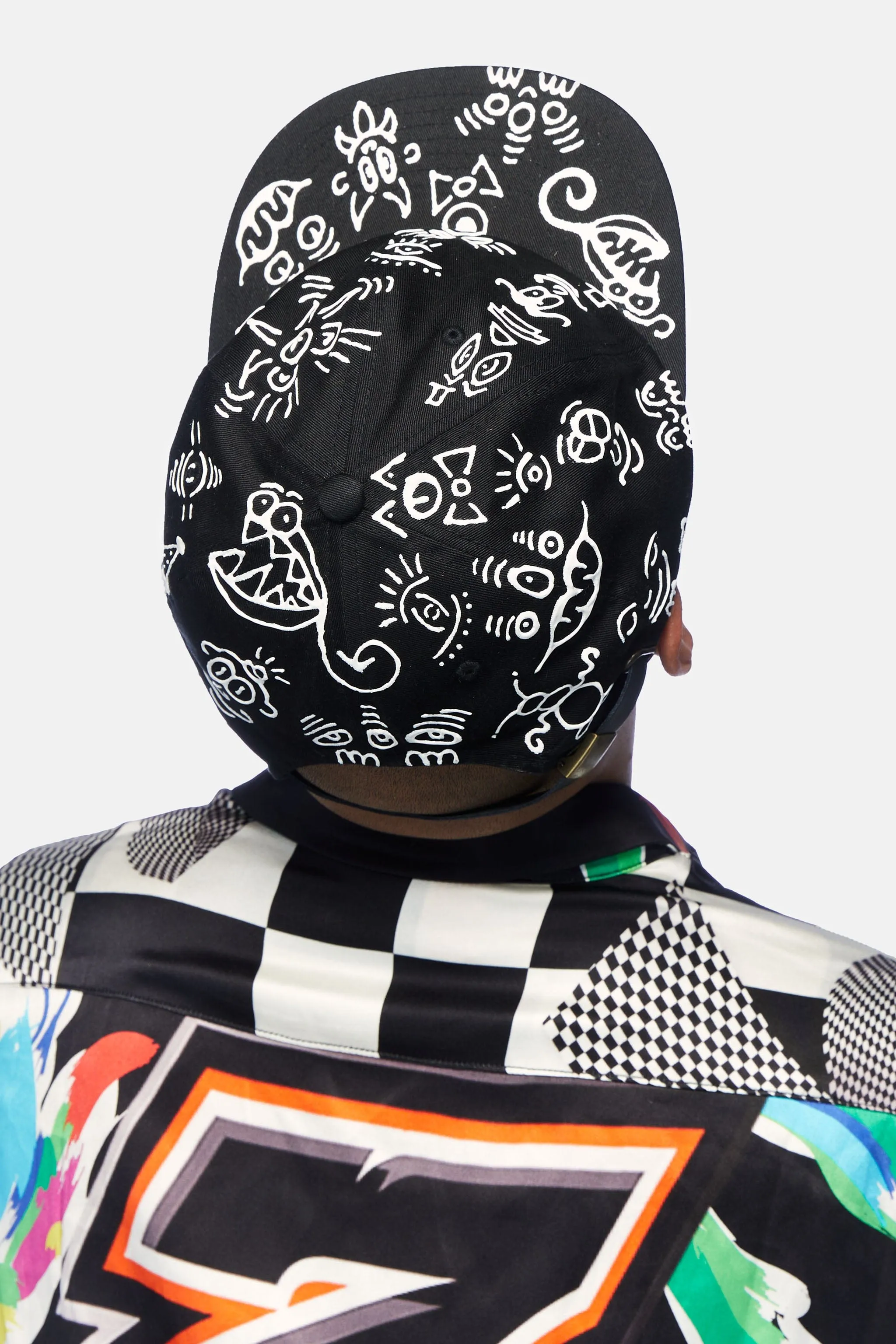 Doodle Cotton Baseball Cap in Black