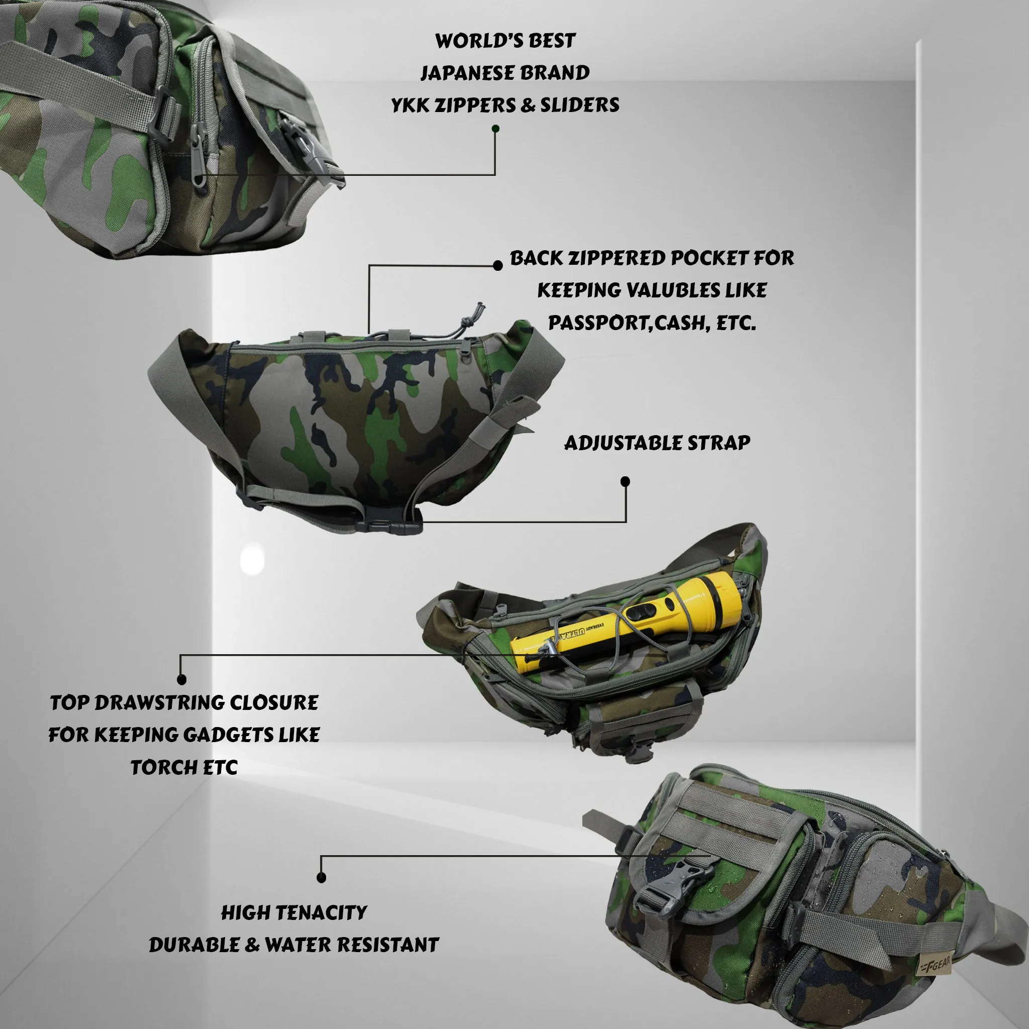 F Gear Trail Woodland Camo Sports Waist Bag (3673)