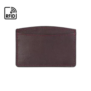 Flat Leather Card Case, RFID Blocking - Burgundy Saffiano