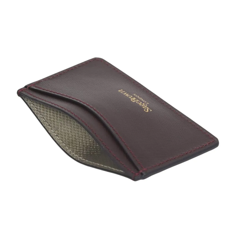 Flat Leather Card Case, RFID Blocking - Burgundy Saffiano