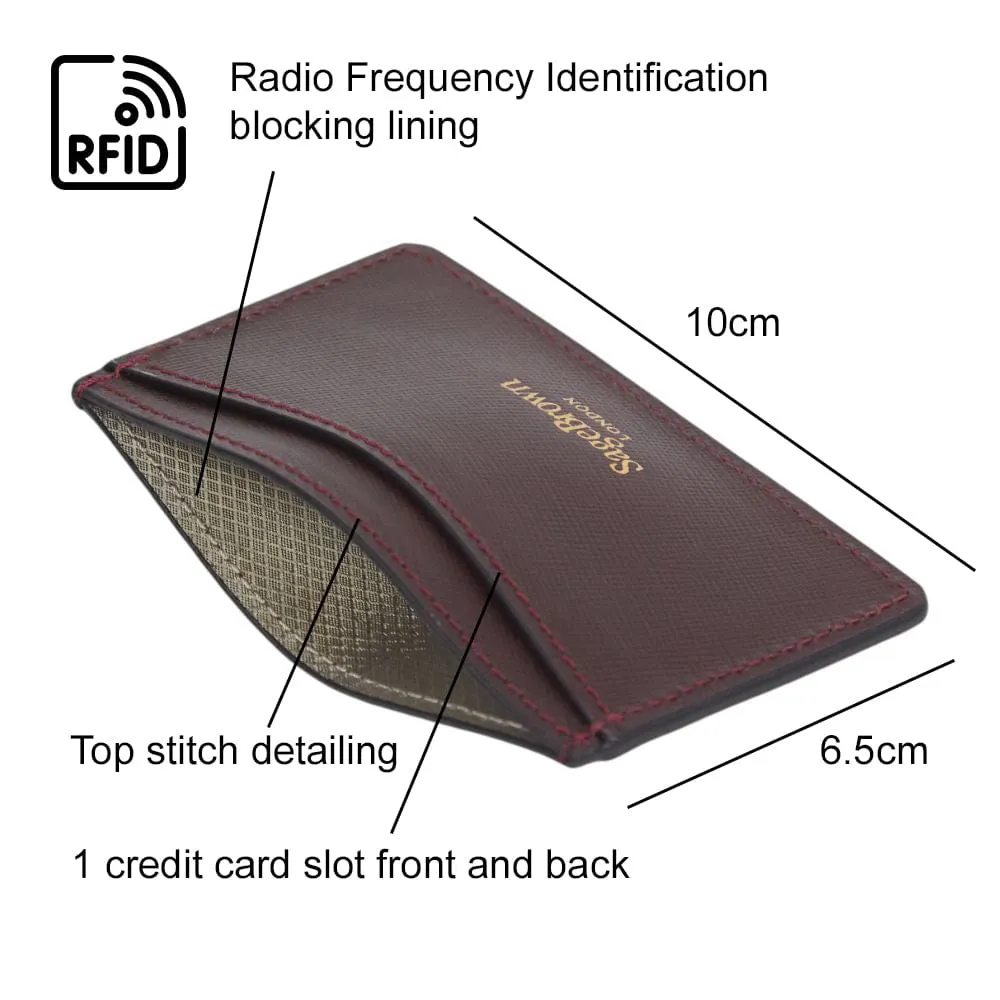 Flat Leather Card Case, RFID Blocking - Burgundy Saffiano