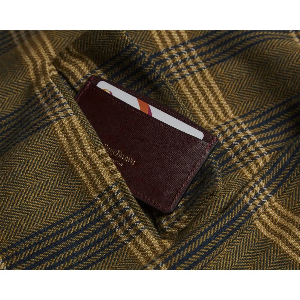 Flat Leather Card Case, RFID Blocking - Burgundy Saffiano