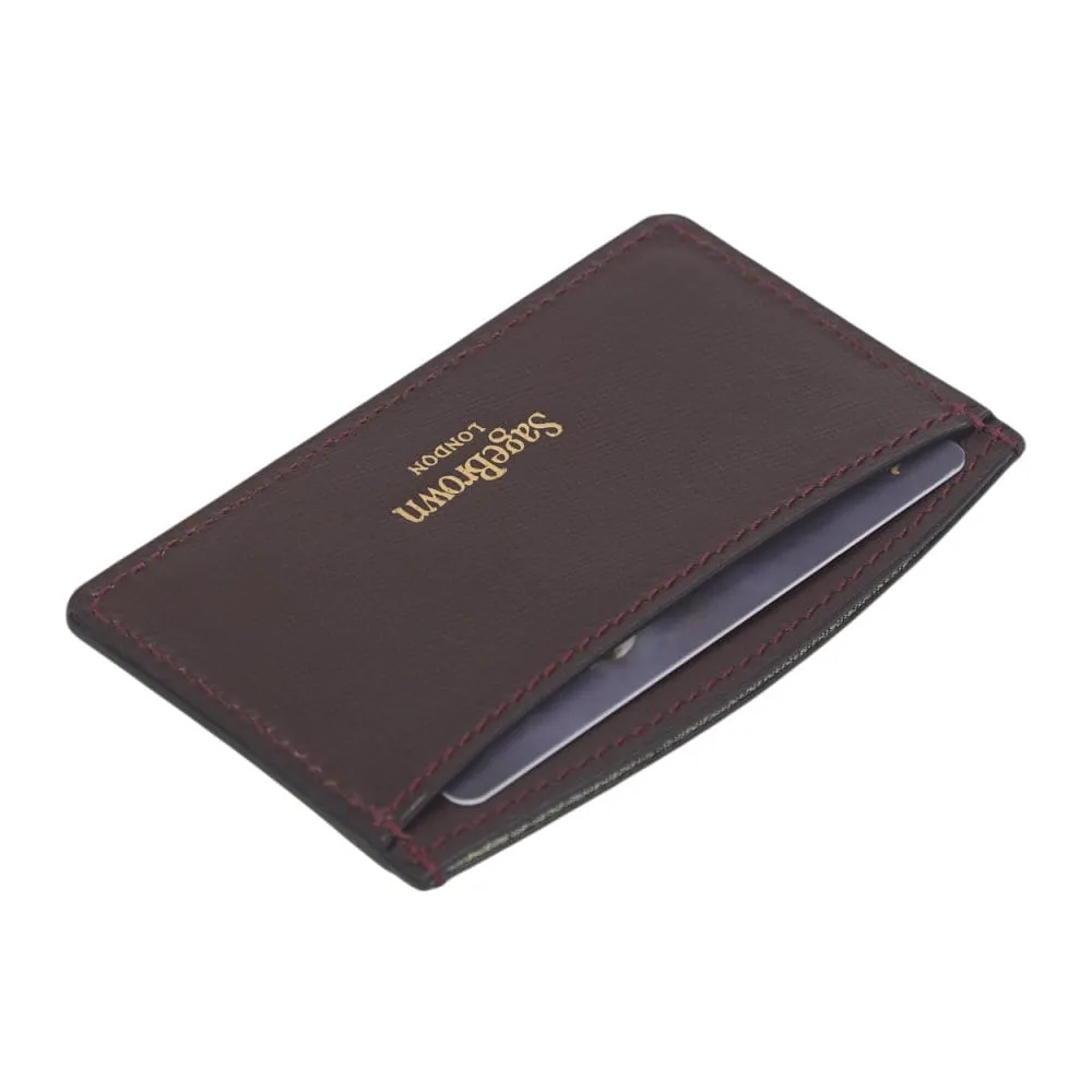 Flat Leather Card Case, RFID Blocking - Burgundy Saffiano