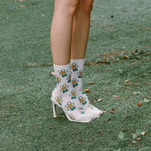 Flower Face Pangpara-Pangpang Women's Crew Socks [Size 5-10]