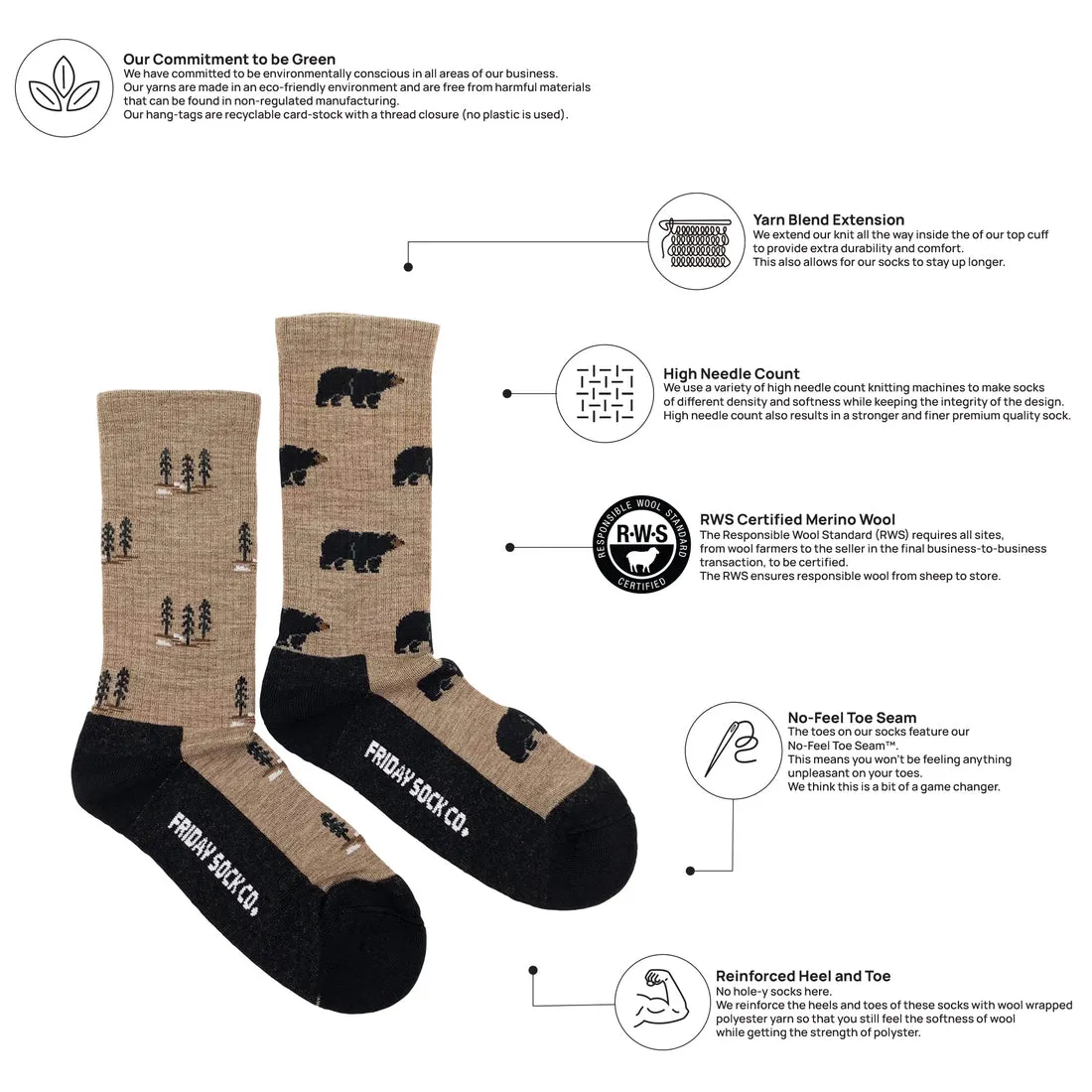 Friday Socks | Men's Bear and Tree Merino Wool Socks
