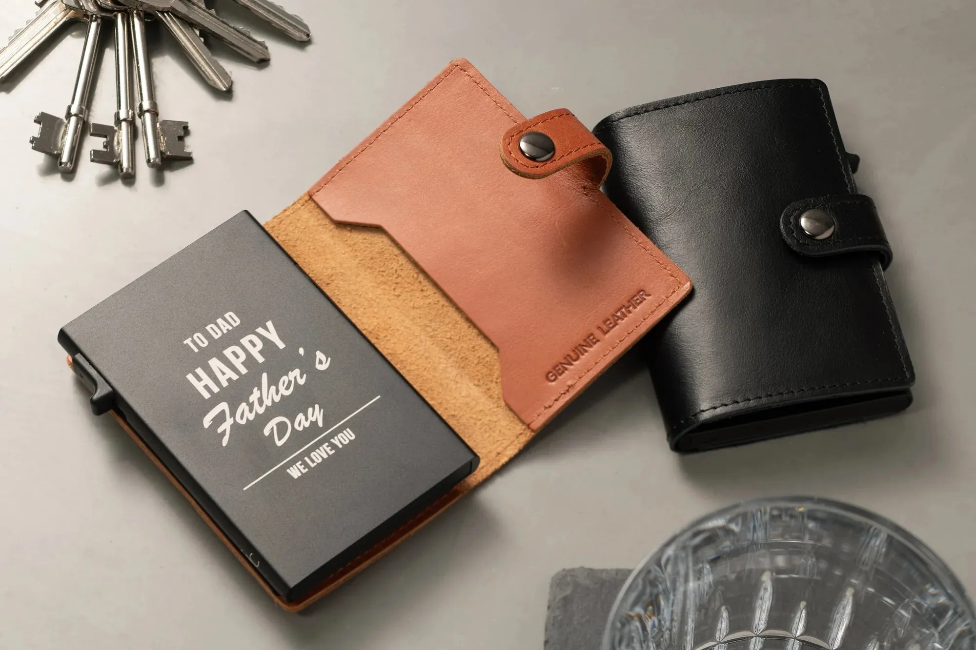 Galway Crystal Black Leather Card Holder Wallet - Engravable
