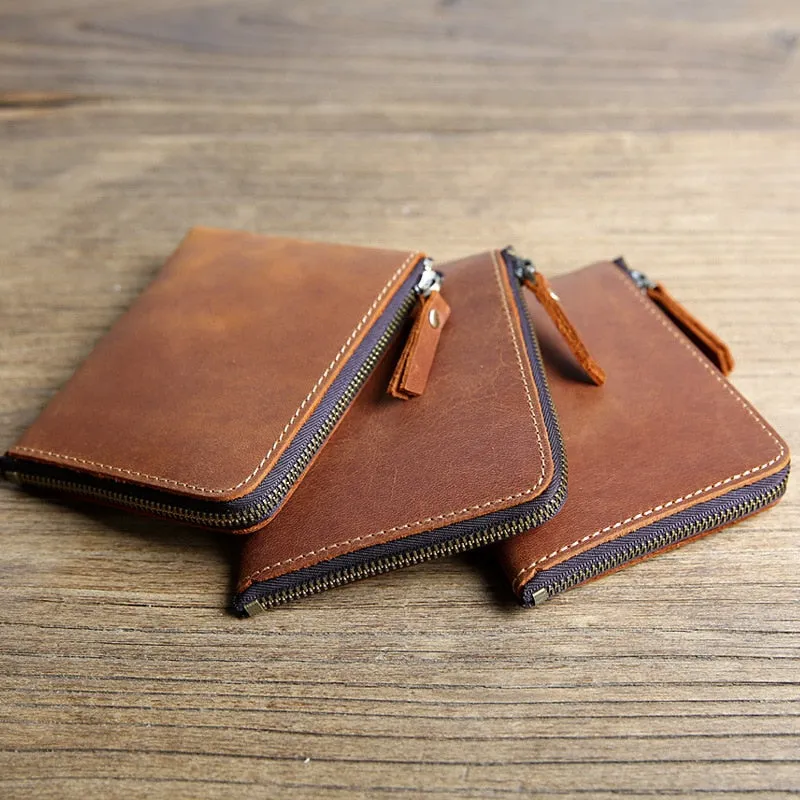 Genuine Leather Male Purse Crazy Horse Handmade Money Bag