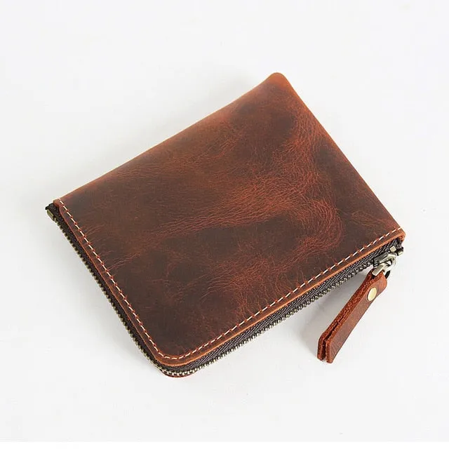 Genuine Leather Male Purse Crazy Horse Handmade Money Bag