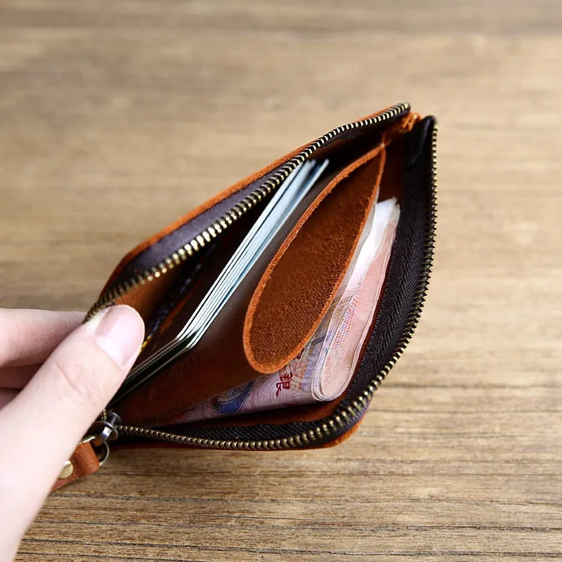 Genuine Leather Male Purse Crazy Horse Handmade Money Bag