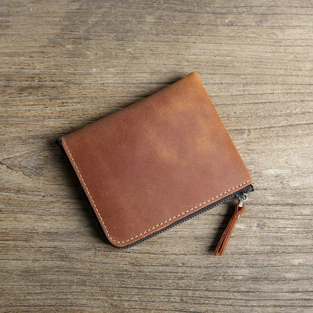 Genuine Leather Male Purse Crazy Horse Handmade Money Bag