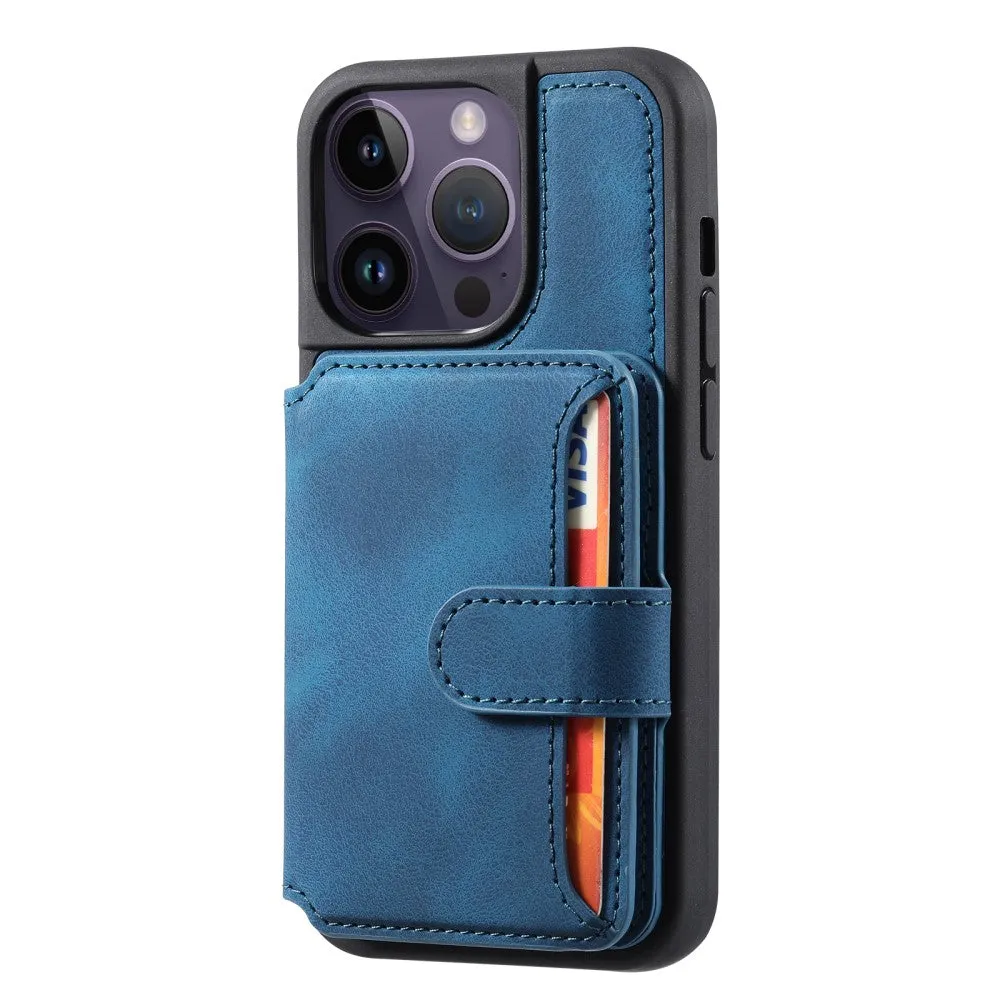 iPhone 15 Pro Hardcase leather case with card slot (RFID protection) - Blue