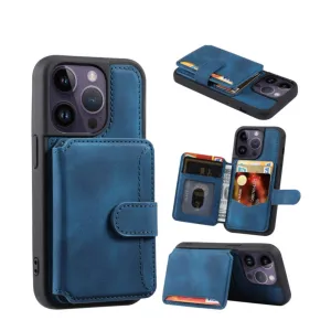 iPhone 15 Pro Hardcase leather case with card slot (RFID protection) - Blue