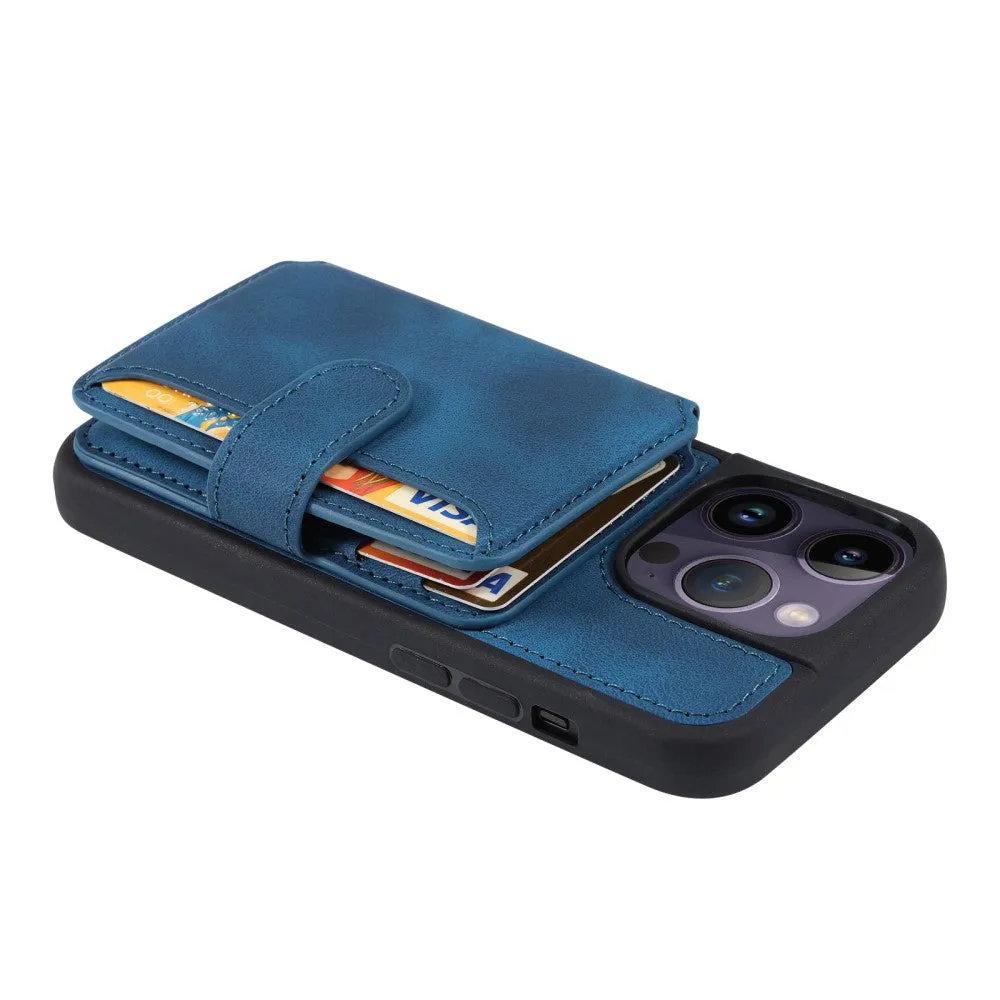 iPhone 15 Pro Hardcase leather case with card slot (RFID protection) - Blue