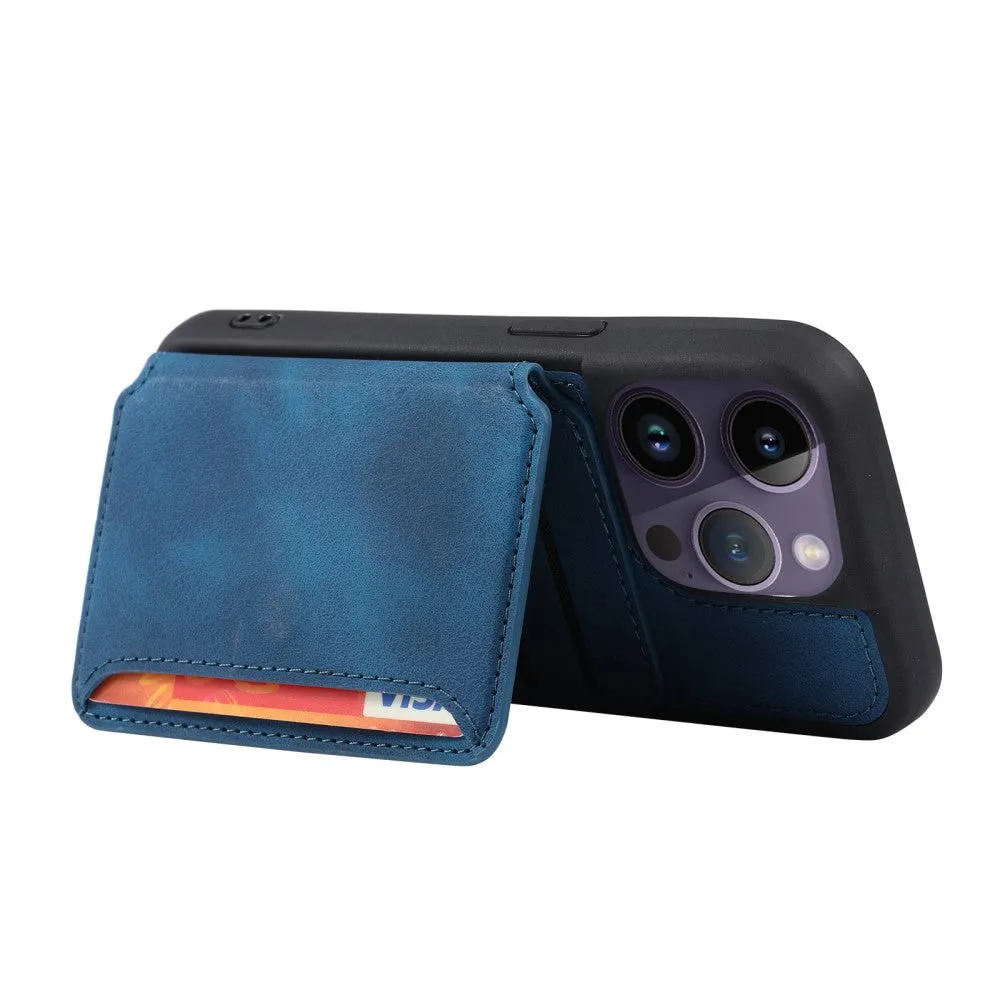 iPhone 15 Pro Hardcase leather case with card slot (RFID protection) - Blue