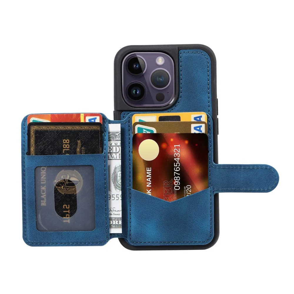iPhone 15 Pro Hardcase leather case with card slot (RFID protection) - Blue