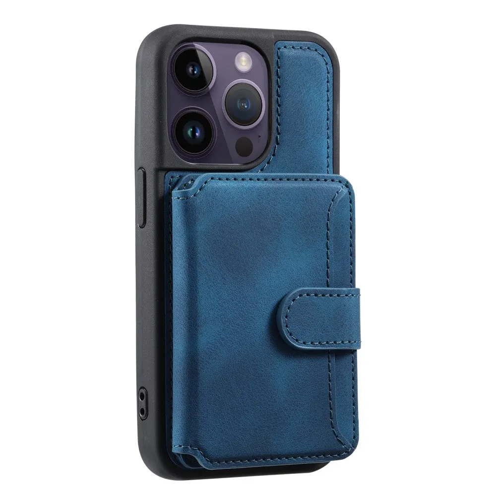 iPhone 15 Pro Hardcase leather case with card slot (RFID protection) - Blue